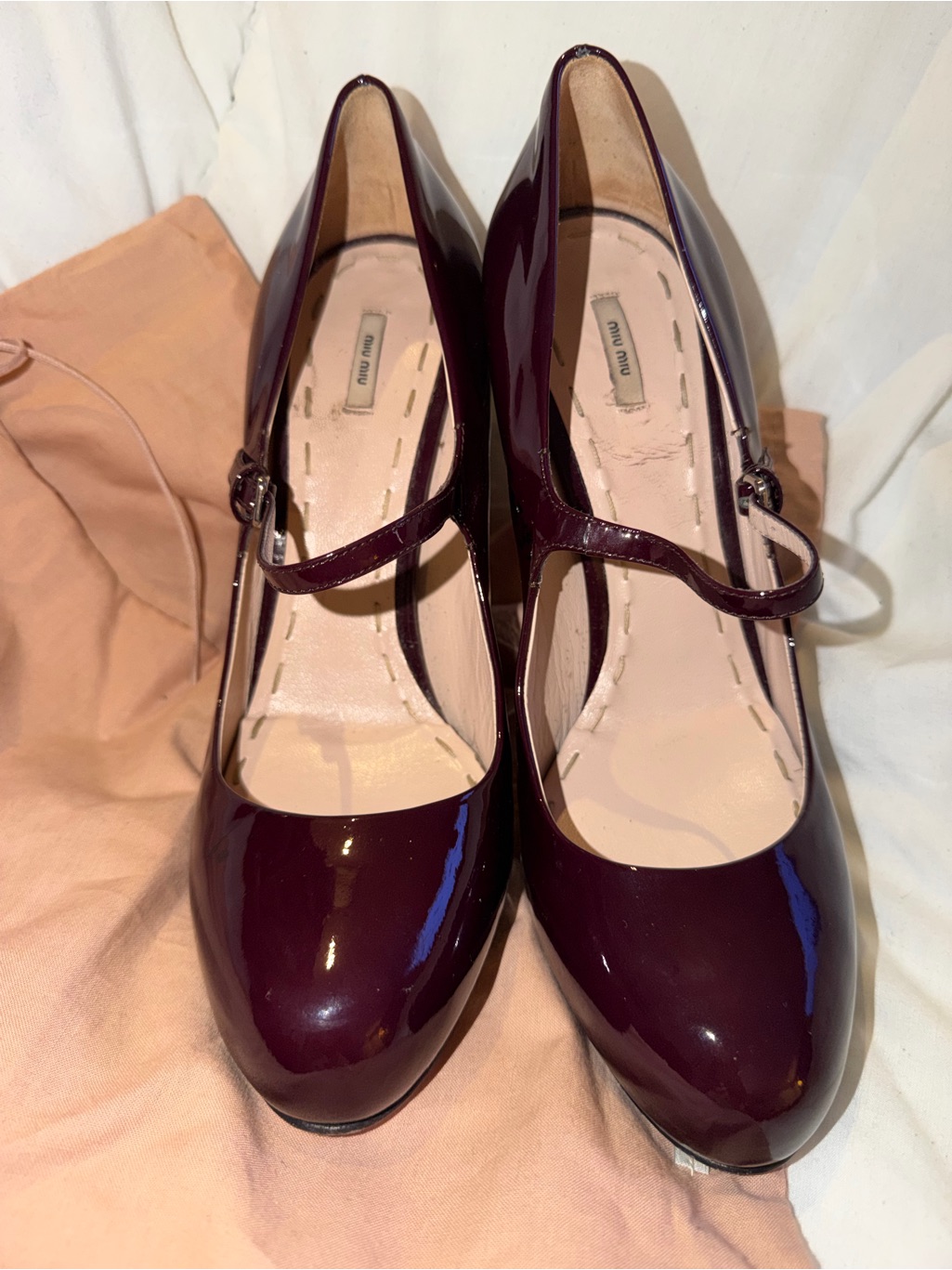 Miu Miu Glossy Plum Patent Mary Jane Elegant Heels Authentic